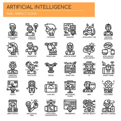 Artificial Intelligence, Thin Line and Pixel Perfect Icons