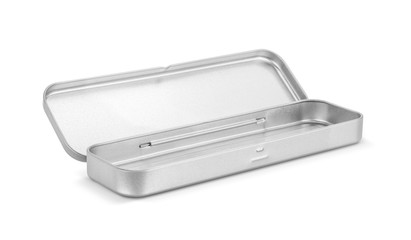 blank stanless box for pencil or stationery isolated on white background