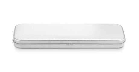 blank stanless box for pencil or stationery isolated on white background