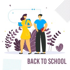 Back to school concept vector banner design with colorful funny school characters.