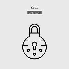 line icon symbol, circle shape lock security, padlock, safety, Isolated flat outline vector design