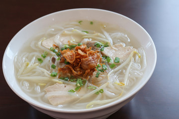 Pho bo, Vietnamese food, rice noodle soup with sliced beef