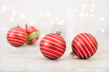 Red Christmas Balls With Glittering Background