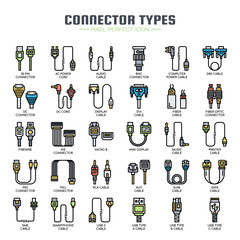 Connector Types , Thin Line and Pixel Perfect Icons