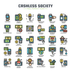 Cashless Society , Thin Line and Pixel Perfect Icons