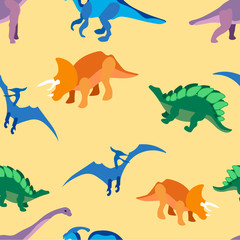 Seamless pattern, ancient animals, dragons. In minimalist style Cartoon flat raster