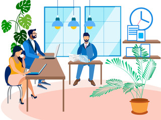 Office staff work. In minimalist style Cartoon flat raster