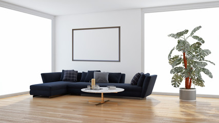 large luxury modern bright interiors with mock up poster frame illustration 3D rendering