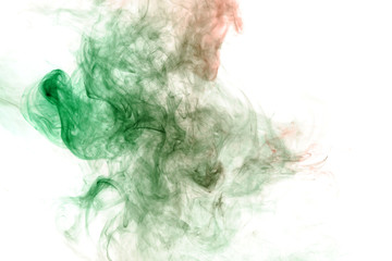 Fototapeta premium Abstract image of the soul, a spot of wavy smoke of red and green. Print for clothes. Disease and viruses.