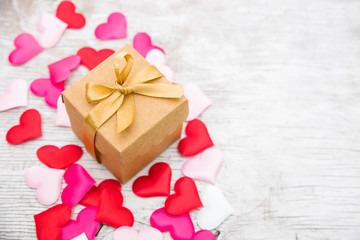 Hearts And Gift On White Wooden Table - Valentines Day Background