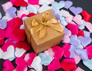 Hearts And Gift On Black Background- Valentines Day Background