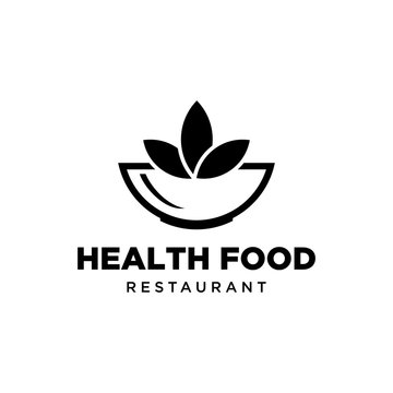 Illustration healthy restaurant with organic vegetable bowl menu logo design