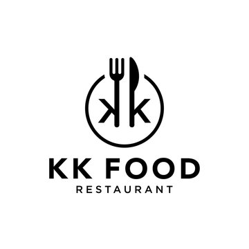 Illustration logo simple and modern KK symbol with a fork and knife logo design