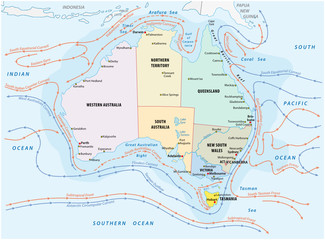 Map of the sea and coastal currents in the Australian region