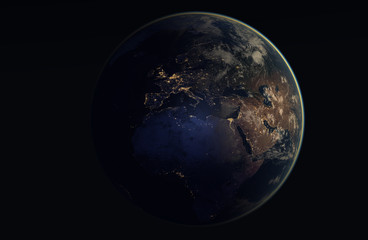 Realistic image of the earth during the night, as seen from space-Europe