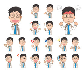 医者　医師　男性　表情　ポーズ　セット
