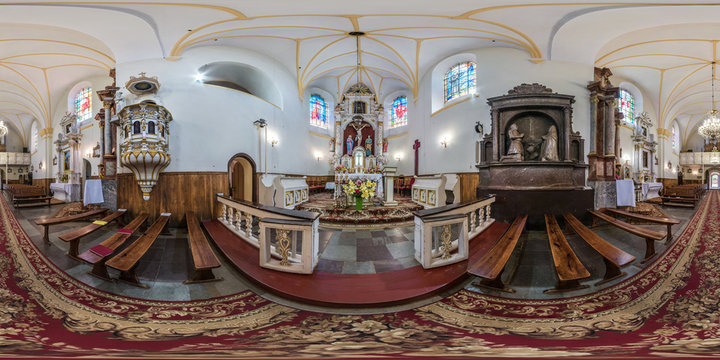  Full spherical seamless hdri panorama 360 degrees angle inside interior of old gothic church  in equirectangular projection, VR AR content