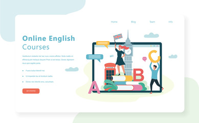 Online courses web banner concept. English language lesson