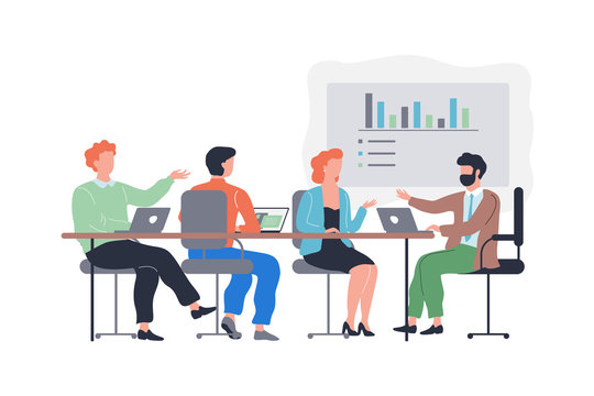 business meeting, people, laptops, presentation, flat style clip art preview