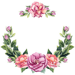 Wreath with Watercolor Flowers and Lush Foliage