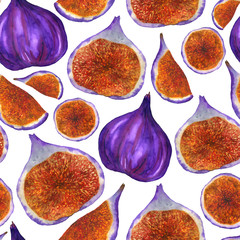 Watercolor figs seamless pattern.