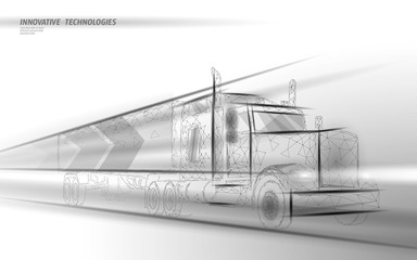 Low poly transport abstract truck. Lorry van fast delivery shipping logistic. Polygonal white gray speed highway industry international transportation traffic vector illustration