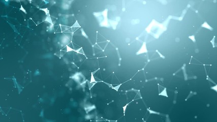 Abstract background Futuristic dot point and connection line for network cyber technology concept with shallow depth of field dark and grain processed - Powered by Adobe