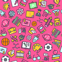 Back to School seamless pattern with education design red background. Vector illustration.