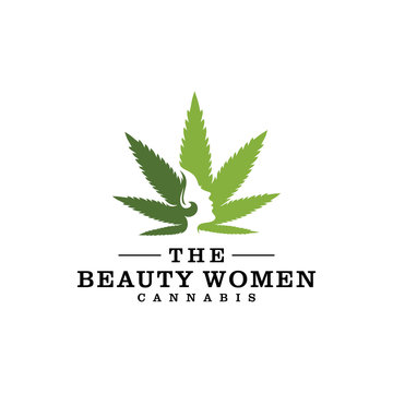 Illustration abstract women silhouette on marijuana cannabis leaf logo design