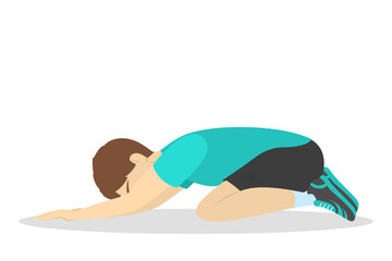 Fototapeta premium Man lying in the child pose. Body relaxation