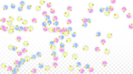 Vector Realistic Colorful Petals Falling on Transparent Background.  Spring Romantic Flowers Illustration. Flying Petals. Sakura Spa Design. Blossom Confetti. Design Elements for Wedding Decoration.