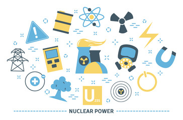 Nuclear power concept. Factory building, chemical environment
