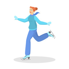 Beautiful young woman in warm winter clothes skating