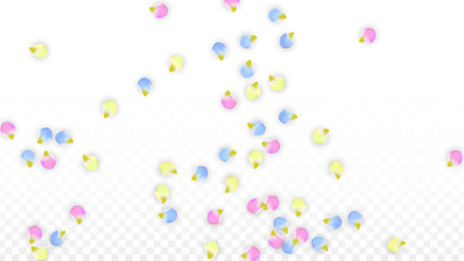 Vector Realistic Colorful Petals Falling on Transparent Background.  Spring Romantic Flowers Illustration. Flying Petals. Sakura Spa Design. Blossom Confetti. Design Elements for Wedding Decoration.