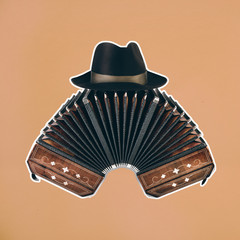 Bandoneon, tango instrument with a male hat on top