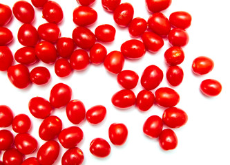 Red cherry tomatoes on a white background