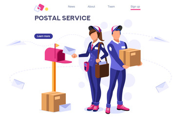 Delivery Air Shipping Person Post Mail, Parcel Set. Polluted Element. Wear a Face for Service. Clip with Workers, Express Clipart. Cartoon Flat Vector Illustration Hero Image Isometric Banner