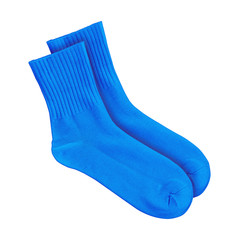 Blue socks on an isolated white background