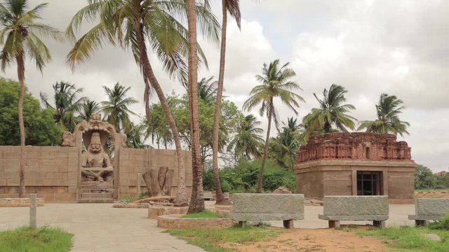 Pan View of god Ugra Narasimha and Badavai linga Temple at Hampi.
