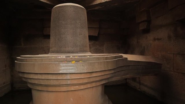 Linga or god Lingu worshiped in Hinduism, Badavi Lingam temple at Hampi, Karnataka, India