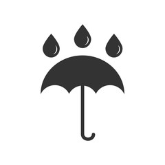 Black opened umbrella symbol with rain drops, vector