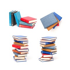 Set of stacks of books isolated on white background