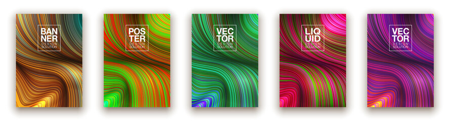 Fashion poster million thin lines luxury design. Liquid wave lines fashion background. Beautiful flowing drape textiles from many thin fibers yarn. Vector illustration vogue drape banner EPS10 set