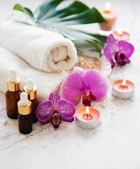 Fototapeta na wymiar Spa products with orchids