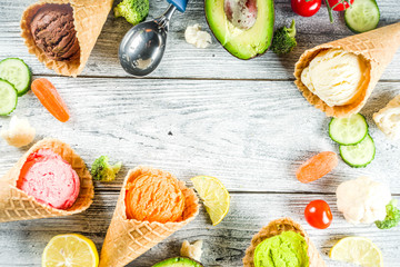 Trendy colorful vegetable ice cream