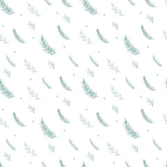 Watercolor seamless pattern with christmas fir twigs, spruce tree retro style