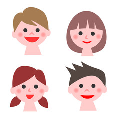 Boys and girls cartoon faces on white background. Vector illustration.