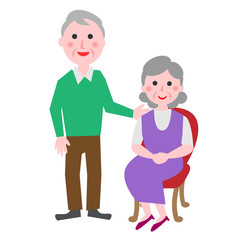 Grandfather and grandmother cartoon full body on white background. Vector illustration.