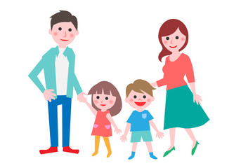 Couple and two children. Vector illustration.