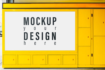 Billboard mockup for advertising on the yellow lockbox. Blank mock up of street poster billboard for your text message or promotional content.